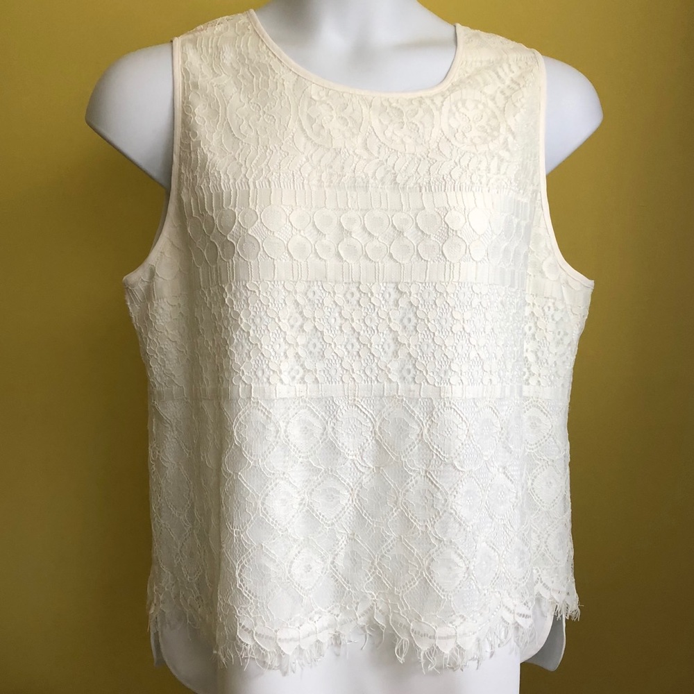CHICOS Black Label Cream lace overlay top shell 2